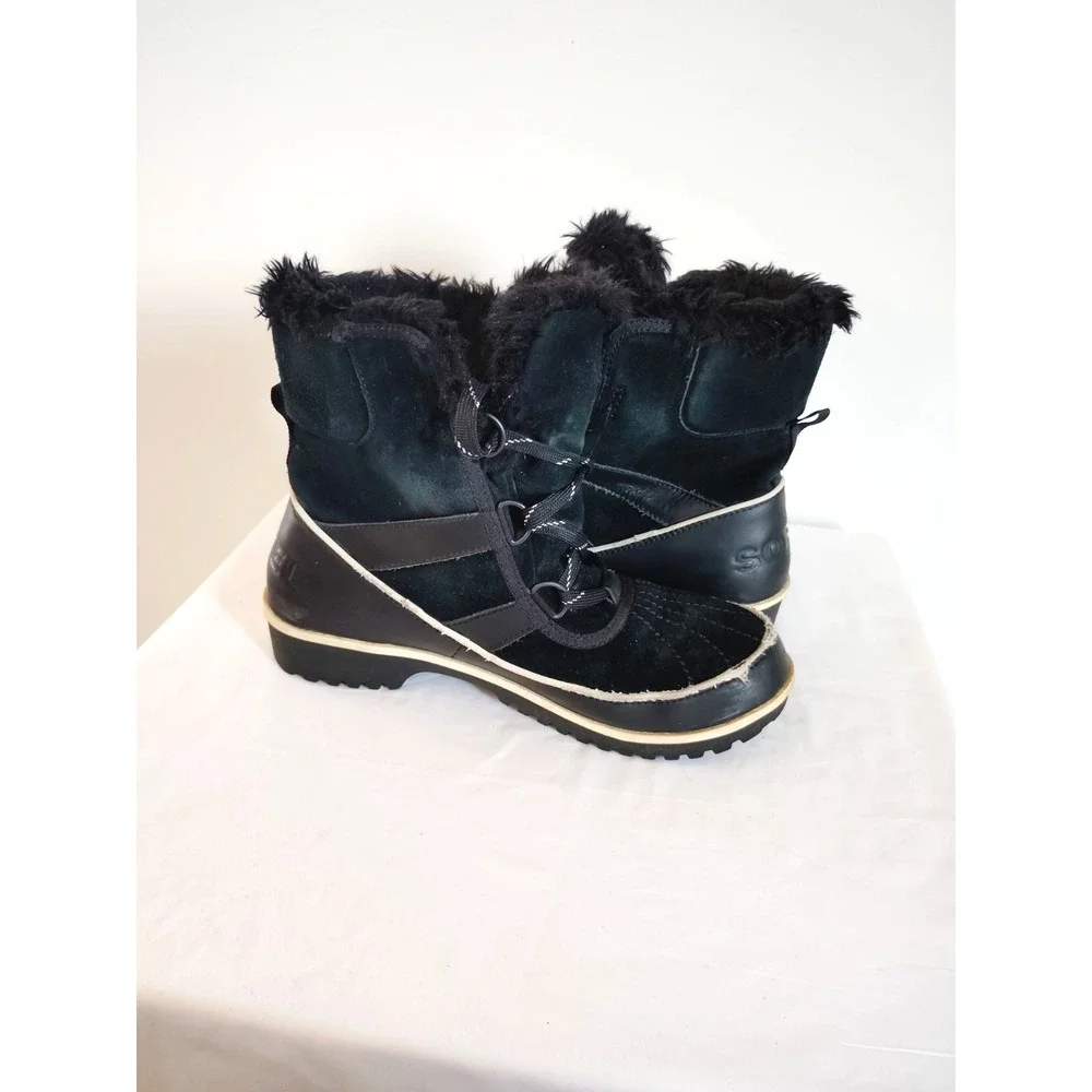 Sorel Women'7.5 Joan of Arctic Black Suede Fur Lined Waterproof Snow Winter Boot